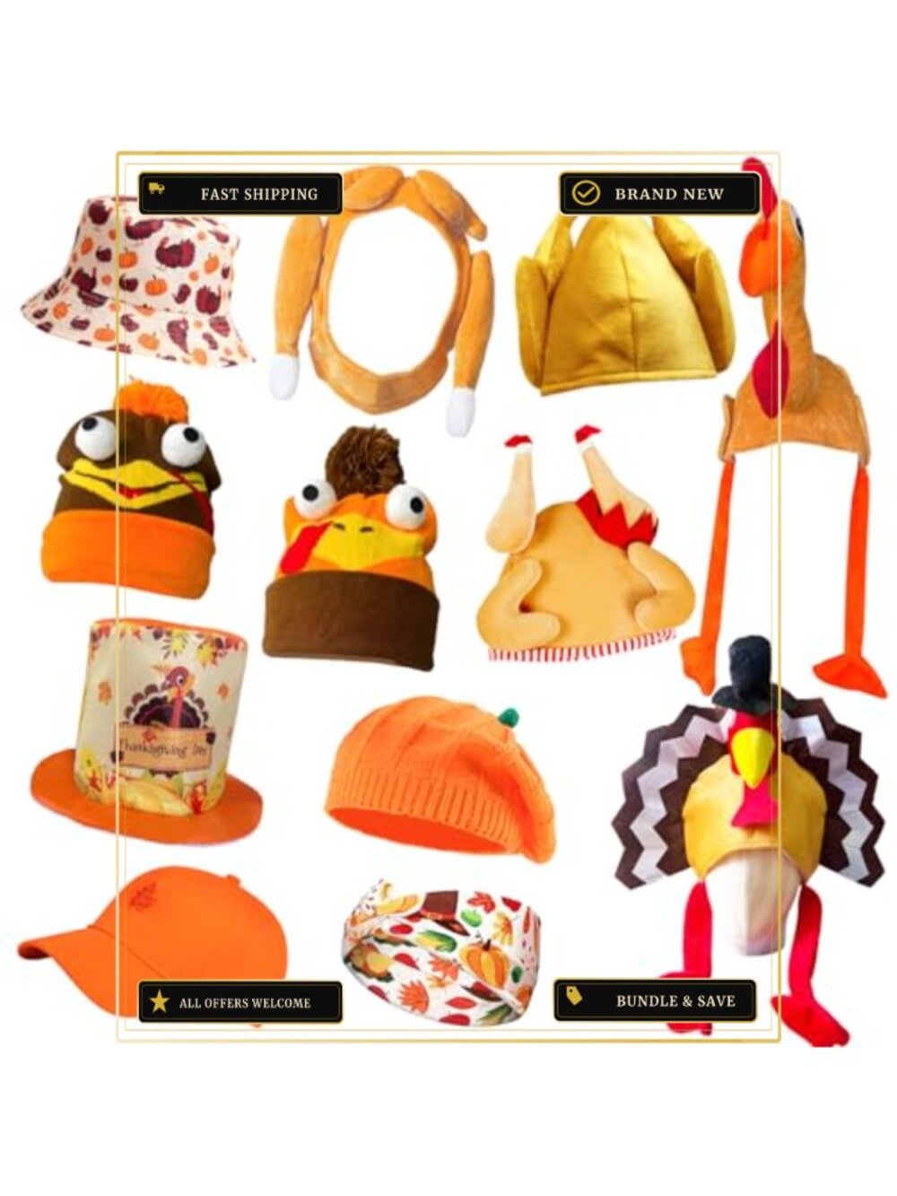 12 Thanksgiving Turkey Hats Costume Party Dress Up Polyester Acrylic